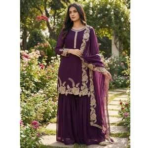 Traje Palazzo de Georgette Sintética de Alta Calidad con Bordado y Dupatta para Mujer, Ideal para Bodas y Fiestas, Estilo Pakistaní - Product Image 1