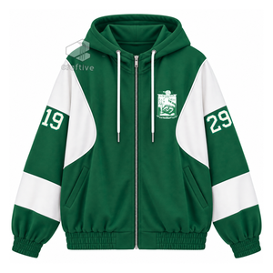 Iota Phi Lambda Sorority Women's Green <b>White</b> Color Block Zip-Up Oversized Hoodie Greek Letter Embroidered Varsity <b>Sweatshirt</b> - Product Image 1