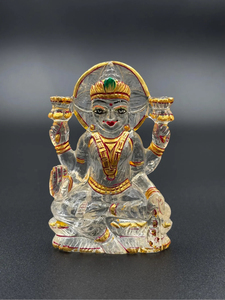 Statue de Lakshmi en cristal de quartz transparent sculptée à la main, 3,25 pouces, déesse hindoue de la richesse et de la prospérité, décoration spirituelle pour Puja, vente en gros - Product Image 1