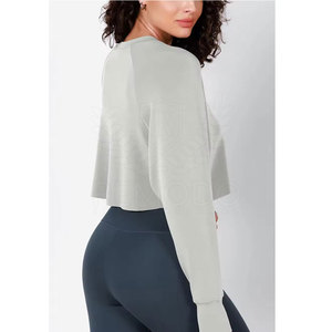 Sudadera Corta Deportiva para Mujer, Nueva Moda, Diseño Básico, Color Sólido, para Deportes de Invierno, 100% Algodón, Felpa, Transpirable, de Secado Rápido - Product Image 3