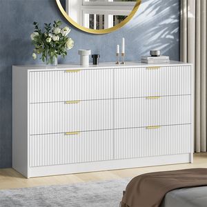 Comò moderno a 6 cassetti per camera da letto o soggiorno armadio in legno con maniglie in metallo organizzatore armadio - Product Image 1