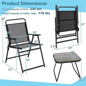 3-Piece Folding Patio Garden Set Conversation Chairs and <b>Table</b> for <b>Outdoor</b> Entertaining - Product Image 2
