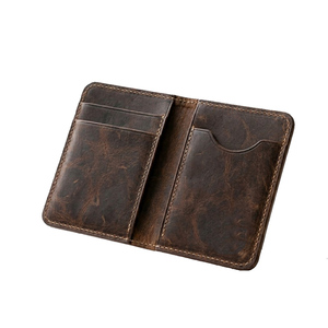 Custom Logo PU Leather <b>Small</b> Brown Credit Card <b>Wallet</b> Minimalist Multi Slot Business Card Organizer Travel - Product Image 4