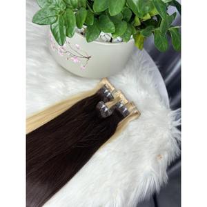 Extensiones de Cabello Adhesivas de Cabello Humano Liso Castaño Oscuro Rubio Platino Virgen Vietnamita Doble Trama - Product Image 4