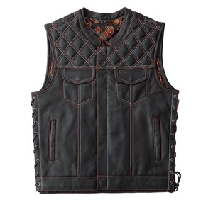 <b>Mens</b> Genuine Cowhide <b>Leather</b> Biker Vest Motorcycle Riding <b>Waistcoat</b> - Product Image 1