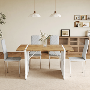 Tavolo da pranzo in legno naturale MDF 55 "x 31.5" accoppiato 4 sedie da pranzo in stile moderno grigio chiaro insieme essenziale per la casa minimalista - Product Image 3