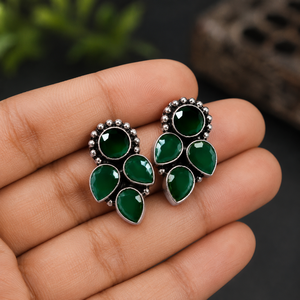 Direct usine Boucles d'oreilles pendantes en laiton oxydé argenté, serties de pierres naturelles en forme de poire, bijoux tendance pour fêtes et mariages - Product Image 2