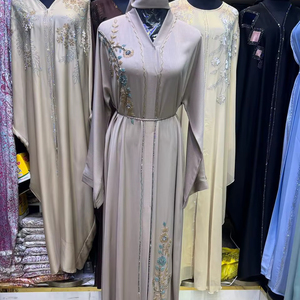 Best Selling Abaya Modest Dubai Beaded Sequined <b>Long</b> Sleeve Abaya Muslim Traditional Handmade Wedding Women Breathable V Neck - Product Image 1
