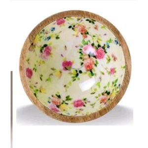 Tazón para servir ensalada de madera de mango hecho a mano con incrustaciones florales de esmalte, juego de tazones grandes decorativos de madera para frutas con cucharas de servir - Product Image 6