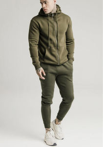 Sweat à capuche zippé pour homme en molleton 100 % coton vert olive, coupe droite, décontracté, pour l'automne, avec poches latérales, couleur unie, poids moyen - Product Image 4