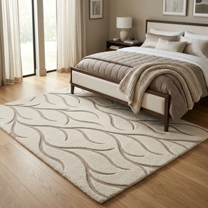 Tapis en laine tufté marocain fait main, à poils coupés et bouclés, abstrait, luxueux, sur mesure, vente en gros d'usine - Product Image 4