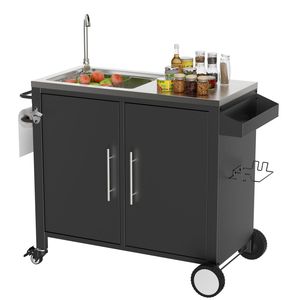 Carrello Grill esterno 304 lavello in acciaio inox per cucina isole carrelli L38 \ "X W18 \" X H35 \ "stazione ruota per Grill all'aperto - Product Image 1