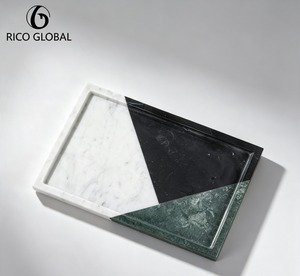 Bandeja Decorativa de Mármol RICO GLOBAL, Rectangular, Diseño Abstracto Minimalista, Superficie de Piedra Blanca, Negra y Verde - Product Image 1
