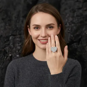 Exclusive LAX DIORE JEWELS Moissonite Heart Diamond <b>Ring</b> Unisex 925 Silver Plated Claw Setting Bling Hip Hop Daily Party Jewelry - Product Image 1
