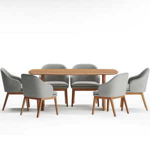 Modern Midcentury <b>Oval</b> <b>Dining</b> <b>Table</b> Set with 6 Gray Upholstered Solid Back Chairs <b>for</b> Home <b>Dining</b> Room Furniture - Product Image 6