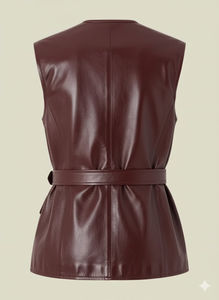 Gilet de motard en cuir véritable pour femme 2026, coupe-vent, style streetwear, avec broderie logo et fermeture éclair - Product Image 4