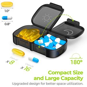 Portapillole Settimanale Nero AM PM, Facile da Usare, con Ampie Aperture Laterali, Custodia per Medicinali con Protezione della Privacy - Product Image 3