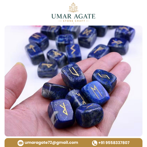 Ensemble de 25 pierres de divination en sodalite naturelle, runes des sorcières sculptées, cadeau spirituel - Product Image 2