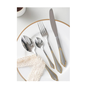 Ensemble de couverts en acier inoxydable argenté, finition lisse et tendance, pour dîners de luxe, événements spéciaux et restaurants. - Product Image 1