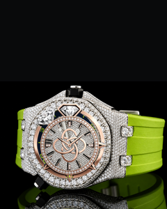 Reloj de Lujo para Hombre con Diamantes Moissanite Estilo Diseñador, Totalmente Cubierto de Diamantes, Oro Rosa, Cuarzo, Correa de Goma - Product Image 2