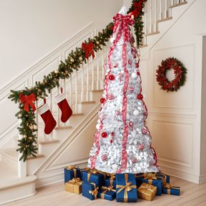 Albero di Natale Pre-Illuminato da 2,1 m con 170 Luci Calde e Decorazioni Rosse - Albero Artificiale Pop-up per Casa o Ufficio - Product Image 3