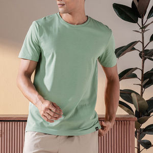 Men's <b>Mint</b> <b>Green</b> O-Neck Short Sleeve Cotton T-Shirt Regular Fit Solid Color Casual Knitted Jersey <b>Top</b> - Product Image 6