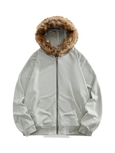 Waterproof Faux Fur Hood Men Zip Up Hoodies Blank Custom <b>Rhinestone</b> hotfix logo Premium Fleece Pullover Winter Casual <b>Jacket</b> - Product Image 2