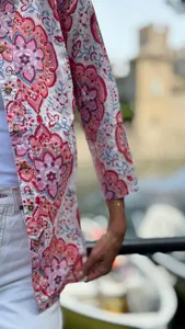 Women’s Boho Chic White Floral Cotton Shirt Pink <b>Red</b> Print Long Sleeve Soft Fabric Summer Casual <b>Blouse</b> - Product Image 5