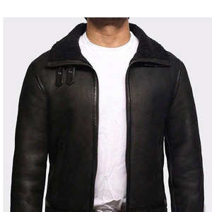 New Style Top Quality Material Breathable Pilot Flying <b>Leather</b> Jacket Men Black <b>Fur</b> Collar Custom <b>Leather</b> <b>Coat</b> Men Winter Jacket - Product Image 2