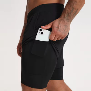 Shorts de jogging pour hommes, taille élastique, cordon de serrage, 2 en 1, Spandex et coton, respirant, séchage rapide, tissu OEM, vente en gros, extensible - Product Image 3