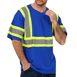 T-shirt de travail haute visibilité réfléchissant et respirant pour homme, en coton bleu, uniforme professionnel - Product Image 1