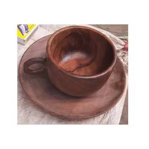 Dark Wood Handcrafted Solid Wood Coffee <b>Cup</b> <b>Saucer</b> Set Classic Design Eco-Friendly Durable Tableware for Business Gifts - Product Image 1