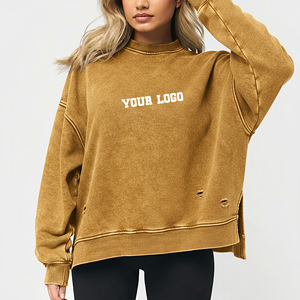 Sweat-shirts à manches longues en molleton 100% coton, coupe oversize, effet délavé, personnalisables avec logo imprimé DTG, col rond, OEM/ODM - Product Image 1