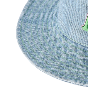 AKA Denim Green Stitch Boonie <b>Hat</b> <b>Light</b> Blue Denim Wide Brim Adjustable Cotton Outdoor Cap Casual Fashion Headwear for Men Women - Product Image 4