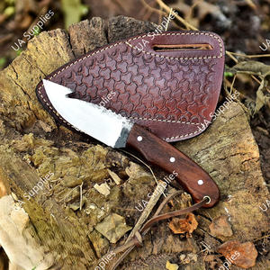 Cuchillo de caza de hoja fija de acero de alto carbono 1095, espiga completa, 58 HRC, afilado como una navaja, con gancho para deshuesar, para camping, con mango de madera, OEM/ODM - Product Image 4