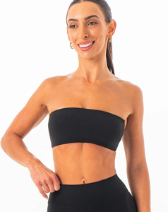 Soutien-gorge de sport sans bretelles pour femme, noir uni, maintien moyen, vêtements de yoga, spandex, polyester - Product Image 1