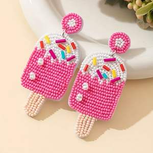 Pendientes hechos a mano con cuentas de semillas, diseño de helado, con base de fieltro, para mujeres y niñas. - Product Image 1