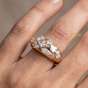 10K Gold Multi Shape Diamond Cluster <b>Ring</b> Unique Diamond <b>Statement</b> <b>Ring</b> Lab Grown Diamond Bridal <b>Ring</b> - Product Image 6