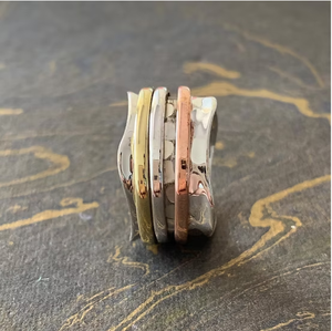 Bague anti-stress minimaliste multi-bandes en argent sterling 925 massif, élégante et texturée, bijou artisanal, cadeau - Product Image 4