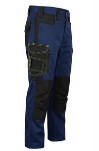 Pantalones de Trabajo Azules para Hombre con Bolsillos Reforzados Negros y Ribete Verde, Uniformes de Poliéster Resistentes a la Abrasión - Product Image 4