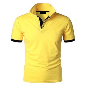 Polo à manches courtes jaune pour homme, couleur unie, décontracté, tricoté, boutonné devant, coupe classique, anti-plis - Product Image 1