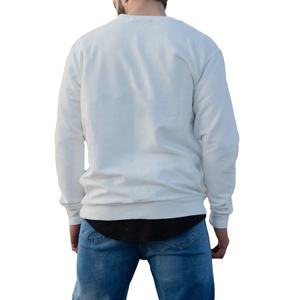 POWER PUNCH Elastic Waist <b>Men's</b> Basic Oversized <b>White</b> <b>Sweatshirt</b>-Breathable & Eco-Friendly Polyester/Cotton - Product Image 2