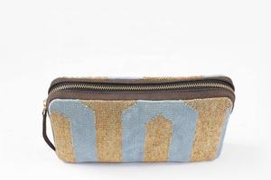 New Genuine Leather Jacquard Striped Wristlet <b>Zip</b> Closure Casual Handbag Light Blue Gold Brown Patterned Daily Use Clutch <b>Wallet</b> - Product Image 3