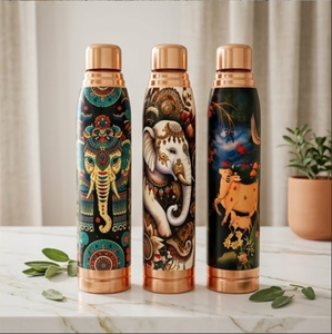 Jarra Decorativa Moderna de Acero Inoxidable para Mesa de Noche, Botella con Diseño Impreso (1000 ml), Cada una de 11x3 pulgadas (28 x 7.5 cm) - Product Image 2