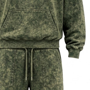 Conjunto Deportivo de Algodón Lavado al Ácido para Hombre, Pantalones Largos con Capucha y Cordón Ajustable, Logotipo con Pedrería, Estilo Casual Otoñal - Product Image 2