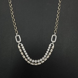 Collar de oro amarillo de 10k, collar de diamantes de varias hebras, collar con eslabones de diamantes redondos, collar llamativo, joyería fina - Product Image 1