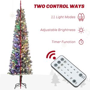 7.5 ft Pencil Christmas <b>Tree</b> Pre-Lit Dual Color <b>LED</b> Lights Flocked with 519 Tips and Metal Stand Green Xmas Decorations - Product Image 5
