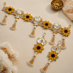 Handmade Sunflower Lotus Door Toran Mirror Work Pearl Tassel Hanging Diwali Puja <b>Wedding</b> Entrance Home Decor Gift Traditional - Product Image 1