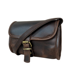 Sac bandoulière vintage en cuir véritable fait main pour femme, marron, avec fermeture éclair, deux sangles, léger, pour affaires, 3L+ - Product Image 1