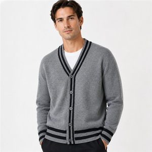 Cárdigan de Punto Gris para Hombre, Cuello en V, Manga Larga, Cierre de Botones, Suéter de Invierno, Color Sólido, Corte Regular, 100% Acrílico - Product Image 2